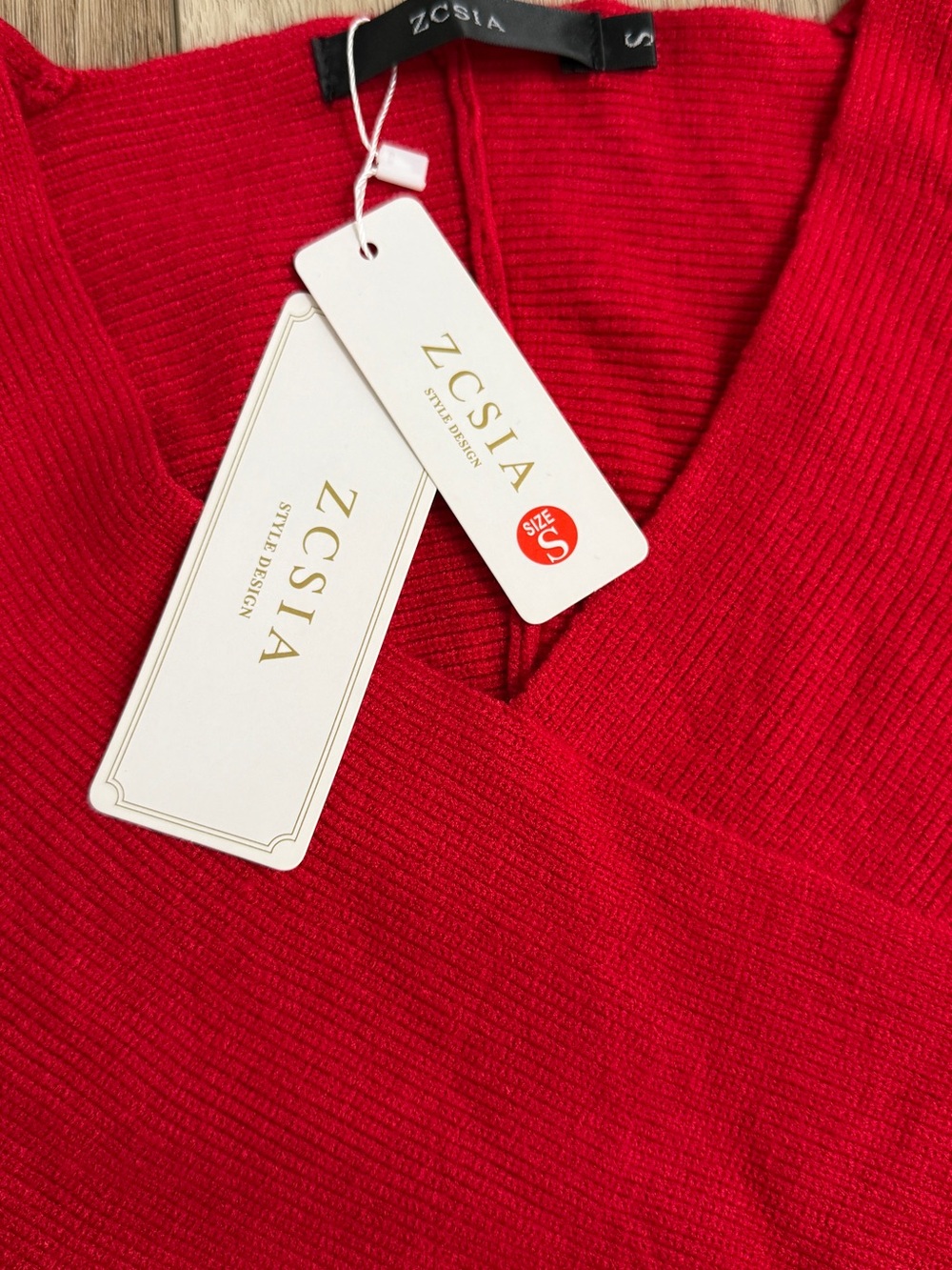 Red Ribbed V-Neck Sweater — Slim Fit Women's Knit